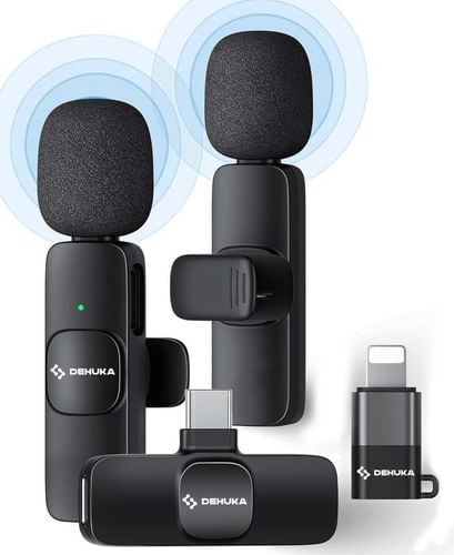 Microfono Corbatero Inalambrico Compatible Celular Color Negro Dehuka Usb-C Lightning