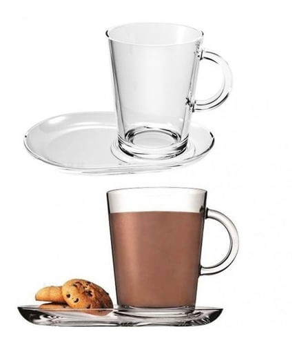Set x 2 Taza Jarro Mug Con plato Vidrio Pasabahce Tribeca