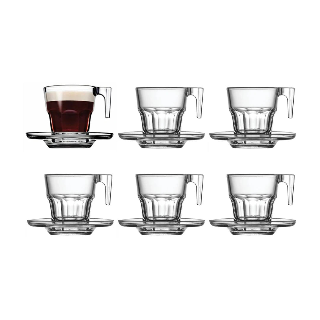 Set X 6 Tazas Con Plato Cafe Espresso Vidrio Pasabahce