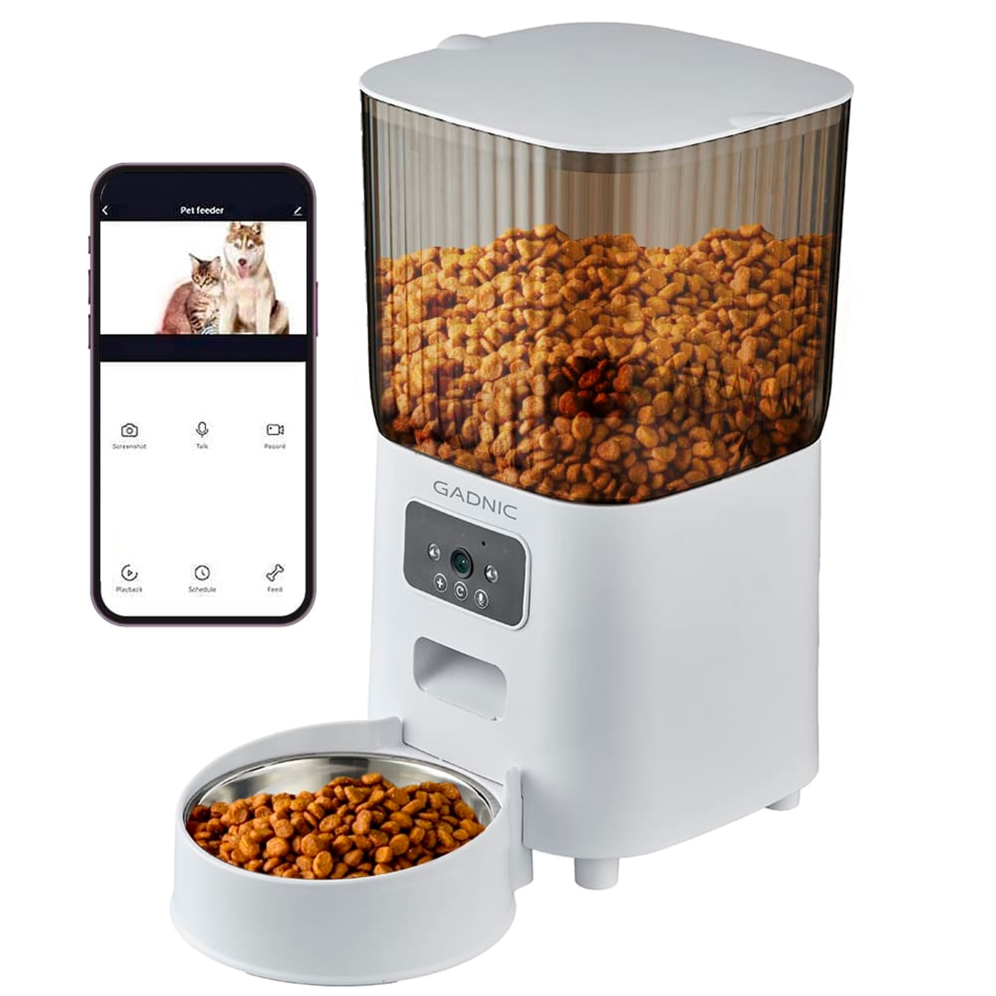Comedero Automático Gadnic Para Mascotas 5 litros Con Cámara y Aplicación Bowl Acero Inoxidable