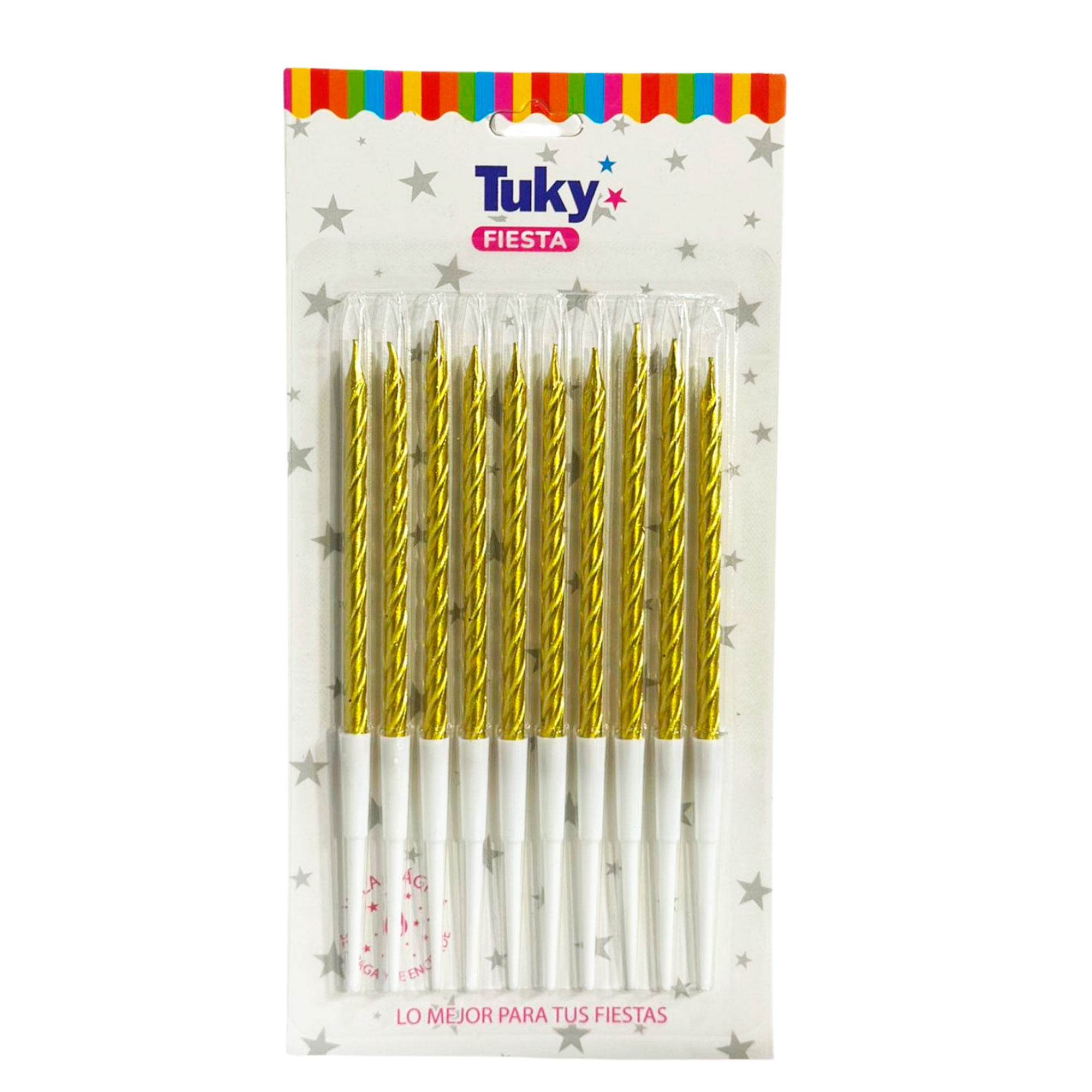 Vela tuky metalizada torneada color dorado 10 uni