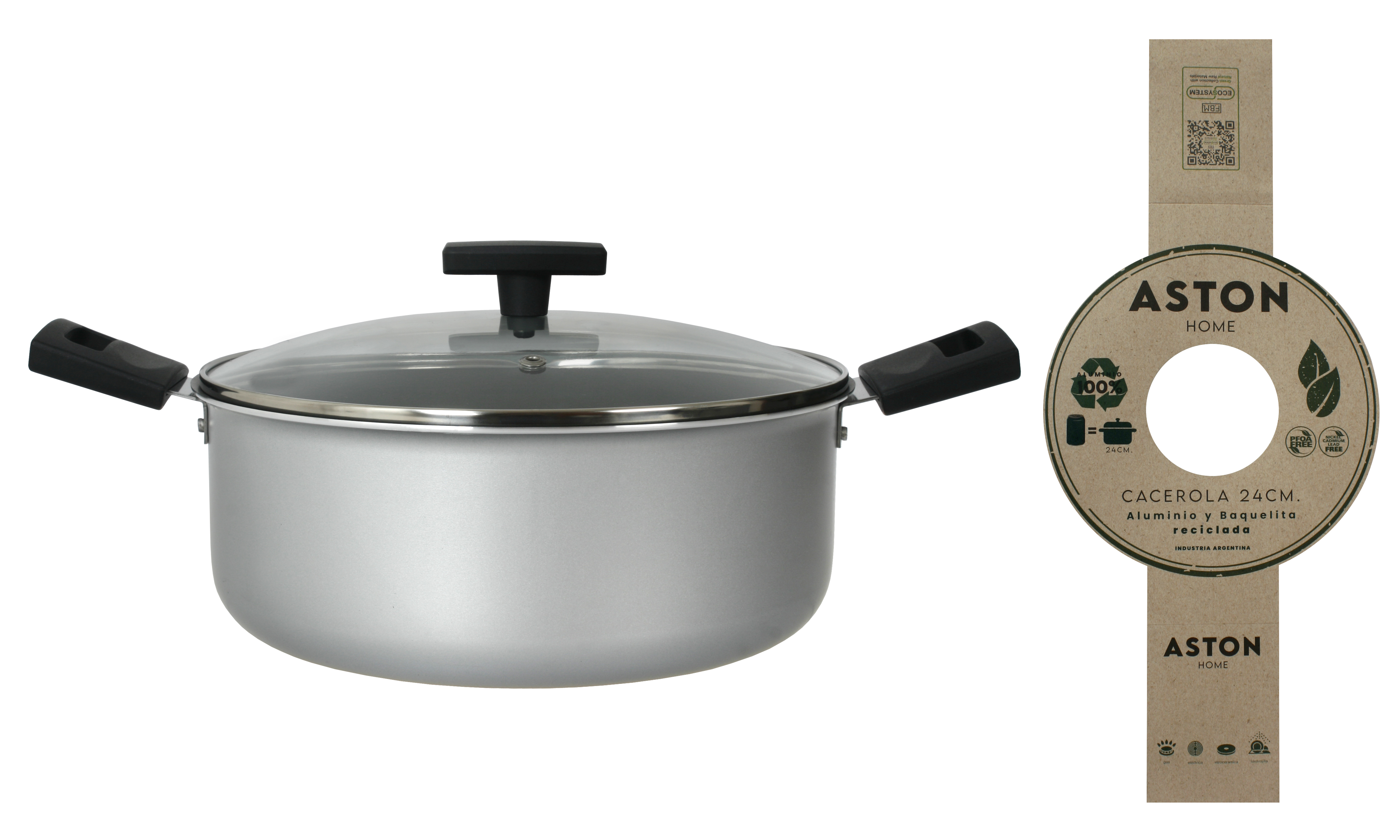 Cacerola Olla 24 cm Aluminio Mango Reciclado Antiadherente Aston