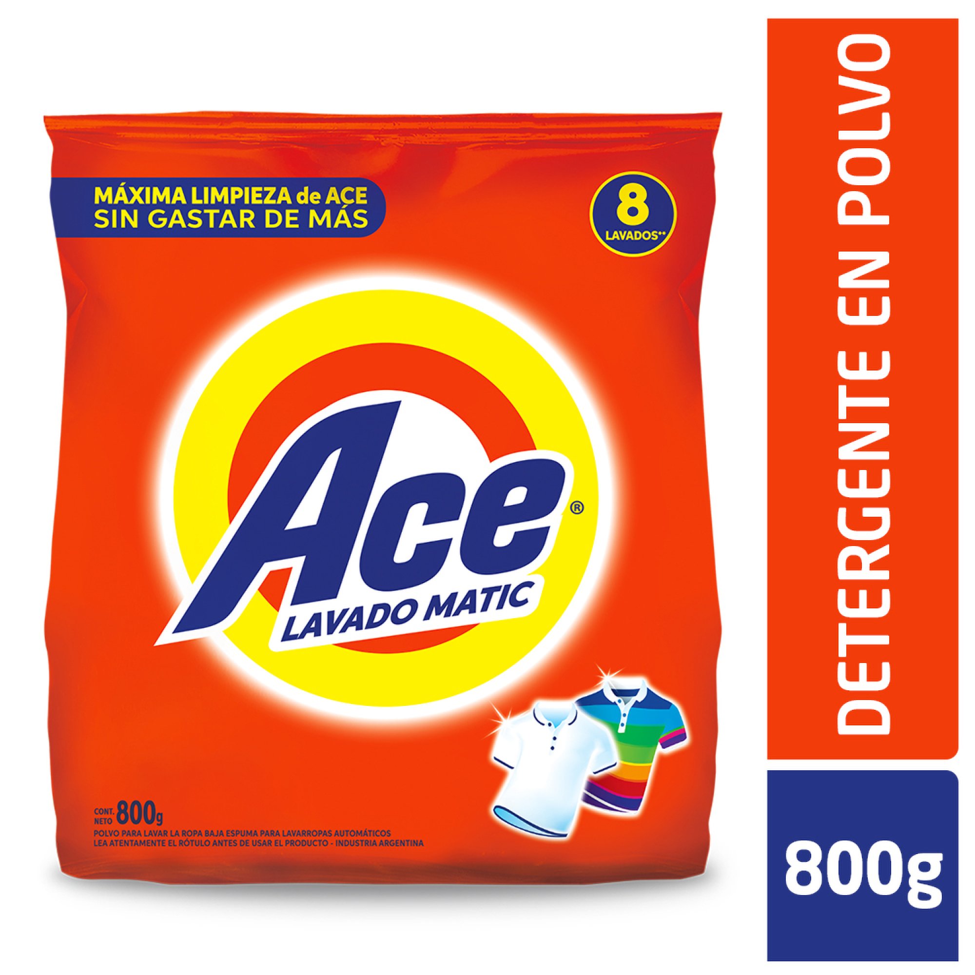 Detergente En Polvo Ace Clásico Baja Espuma 800 G