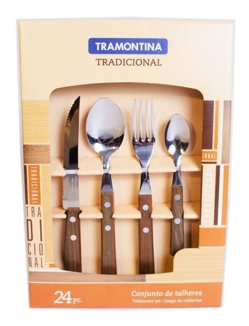 Cubiertos Tramontina Juego Set 24 Acero Inoxidable Madera