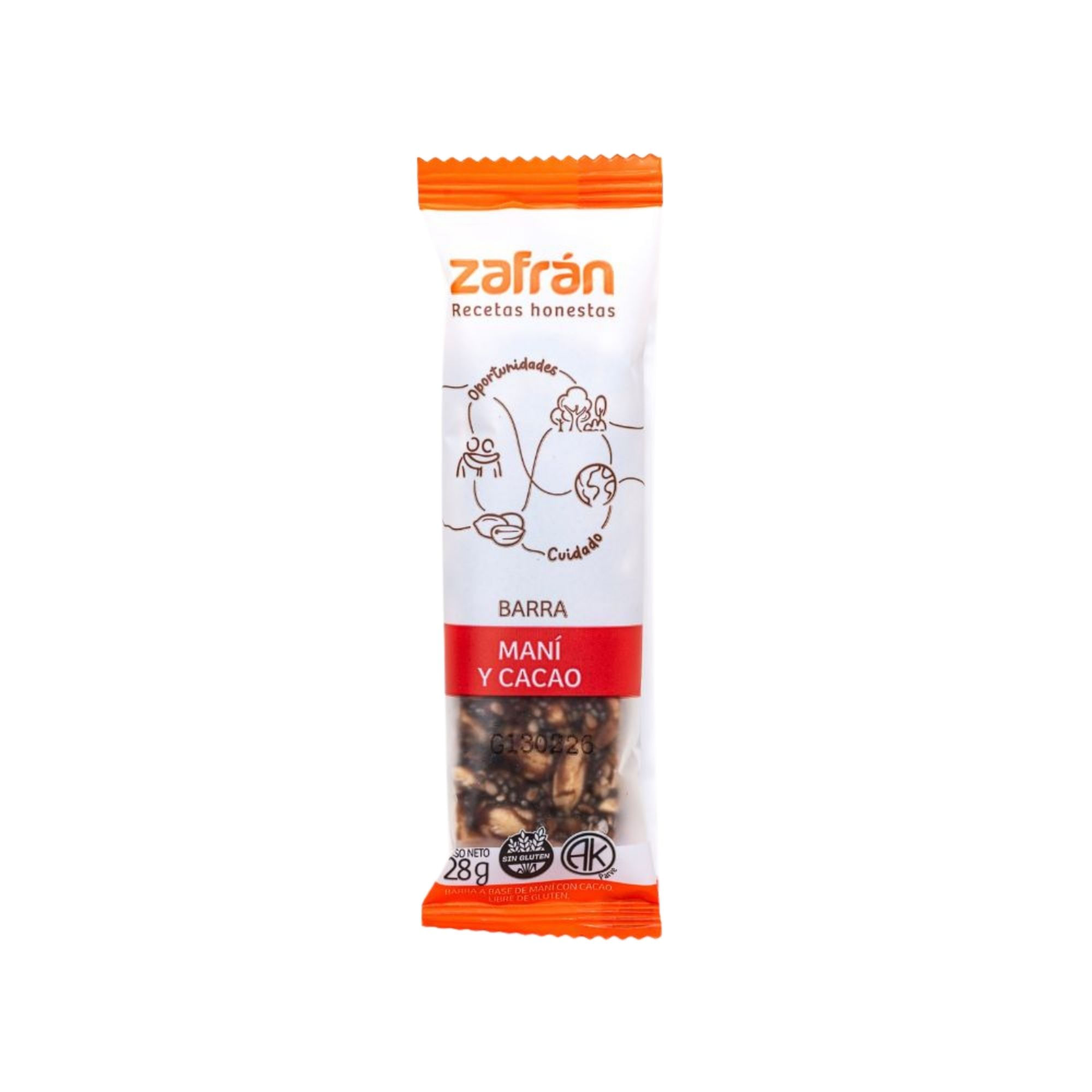 Barras de frutos secos maní y cacao Zafrán sin gluten 28 grs