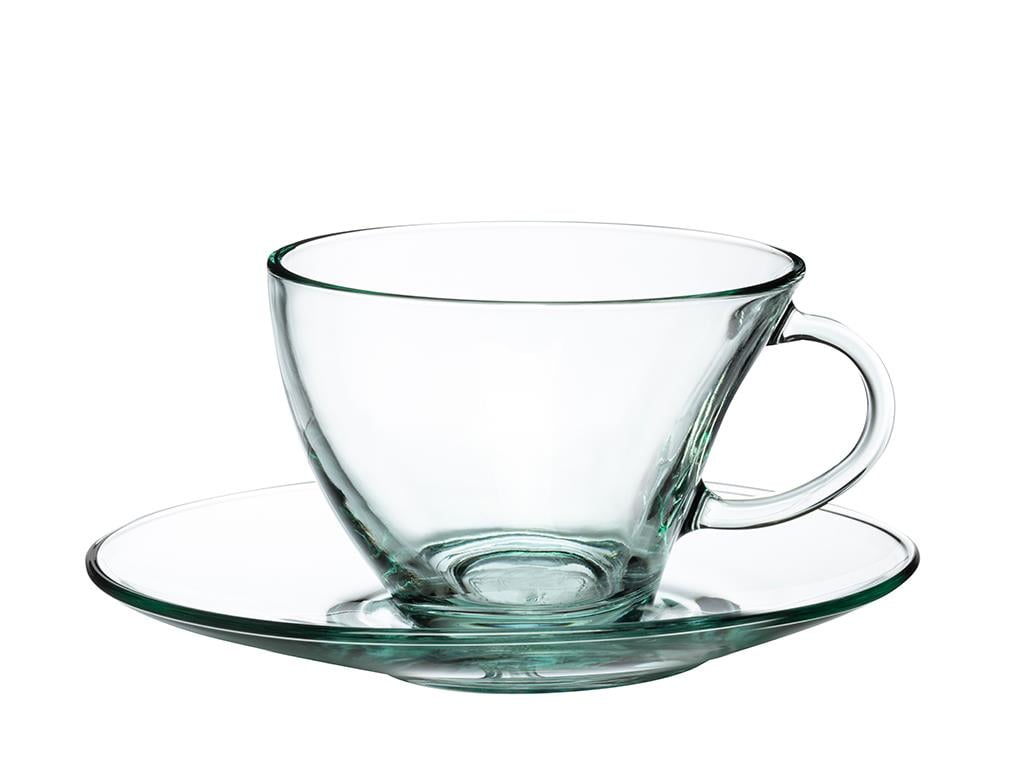 Tazas y plato Pasabahce té reciclado verde 230 cc x 4 uni
