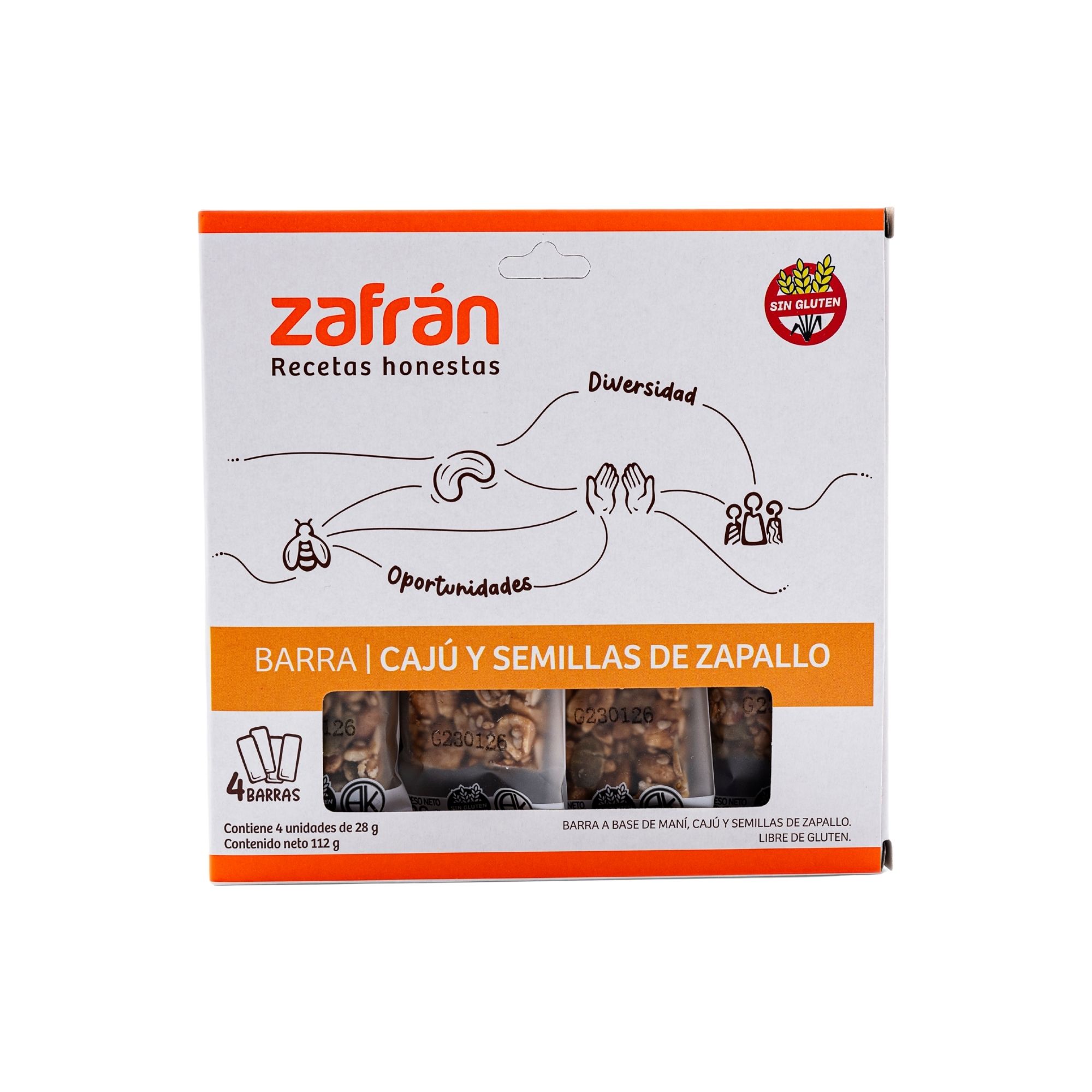 Barrita De Cereal Zafrán Cajú Y Semillas De Zapallo 4 U 112 G