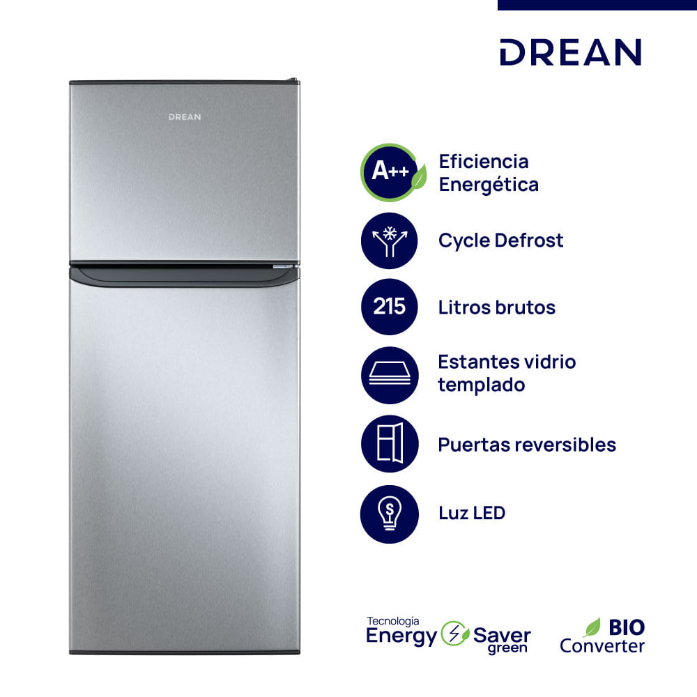Heladera Con Freezer CíClica 215 L Inox Drean Rzd215pvarx0