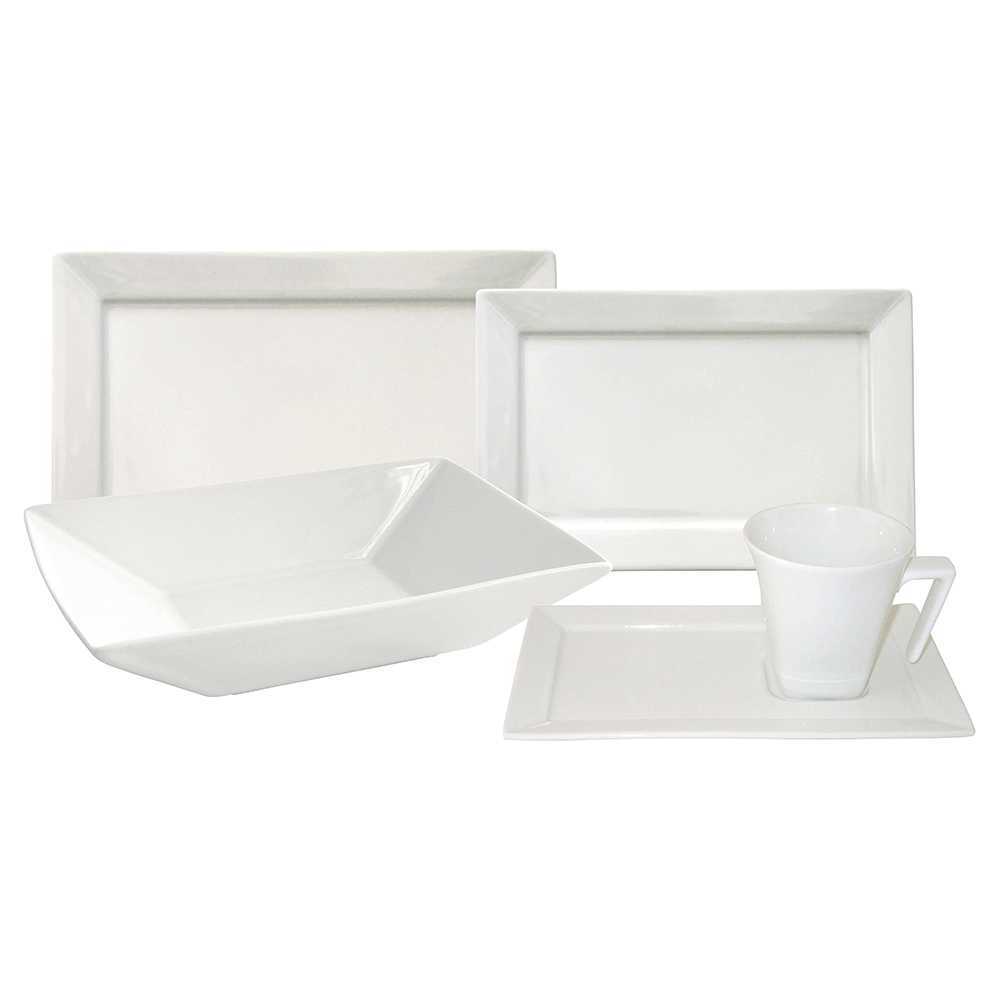 Set Vajilla Platos x 30 Piezas Porcelana Rectangular Blanco