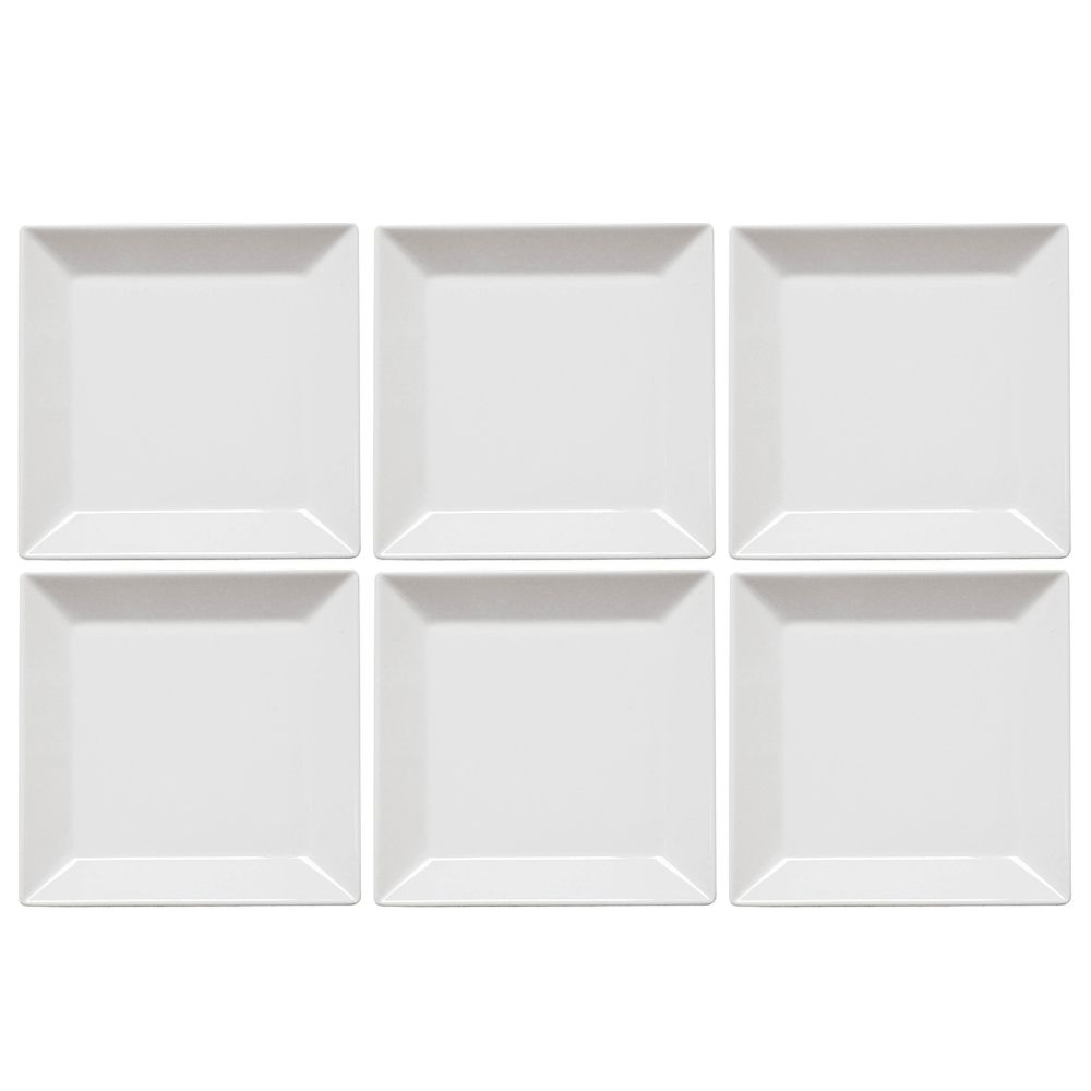 Set Vajilla Platos x 6 Piezas Playos 26.5 cm Cuadrado Blanco