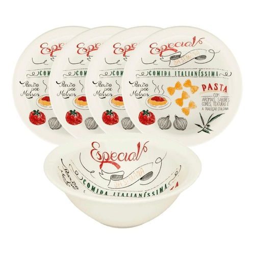 Set De Platos Para Pastas 4 Hondos Y 1 Bowl  Ceramica