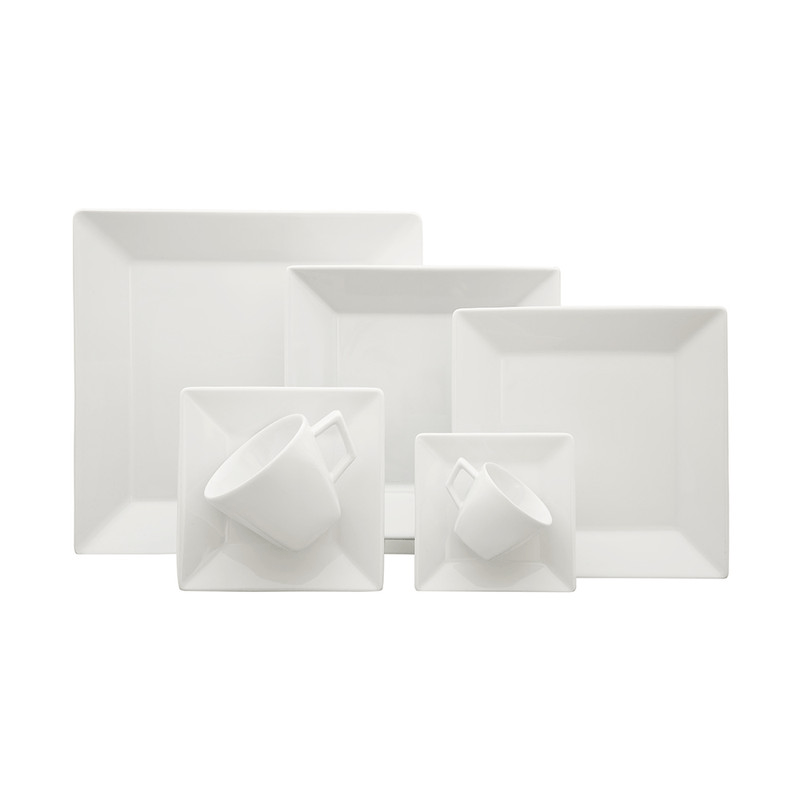 Set Vajilla Platos x 42 Piezas Porcelana Cuadrado Blanco