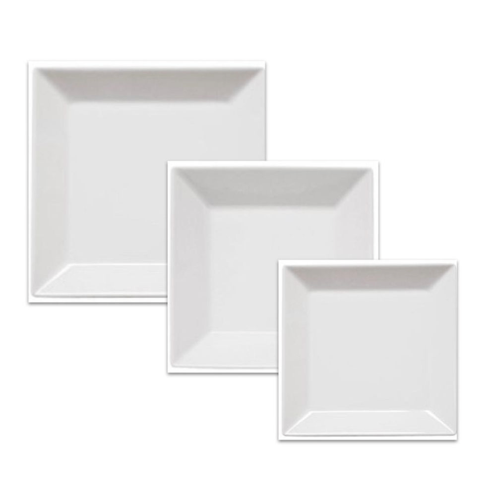 Set Vajilla Platos x 18 Piezas Porcelana Cuadrado Blanco
