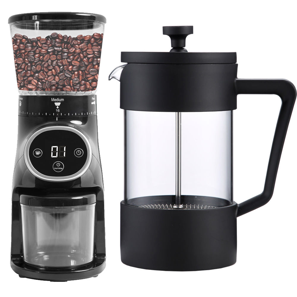 Kit Molinillo De Cafe Profesional Cg165 + Cafetera Manual Francesa Gadnic
