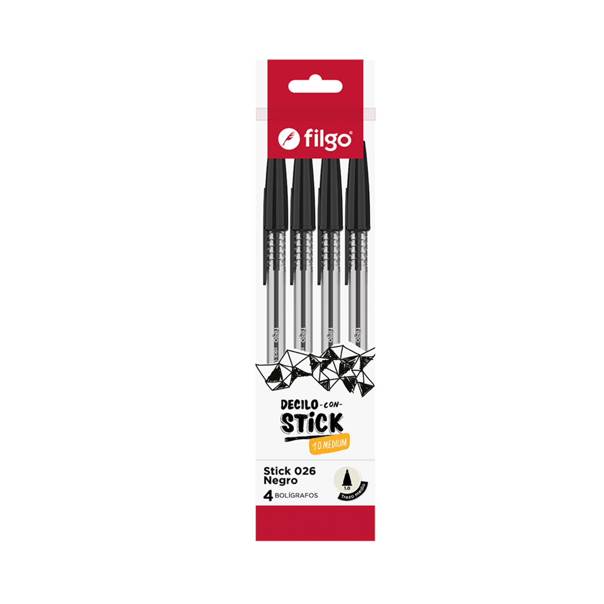 Bolígrafo Filgo negro stick 026 x 4 uni