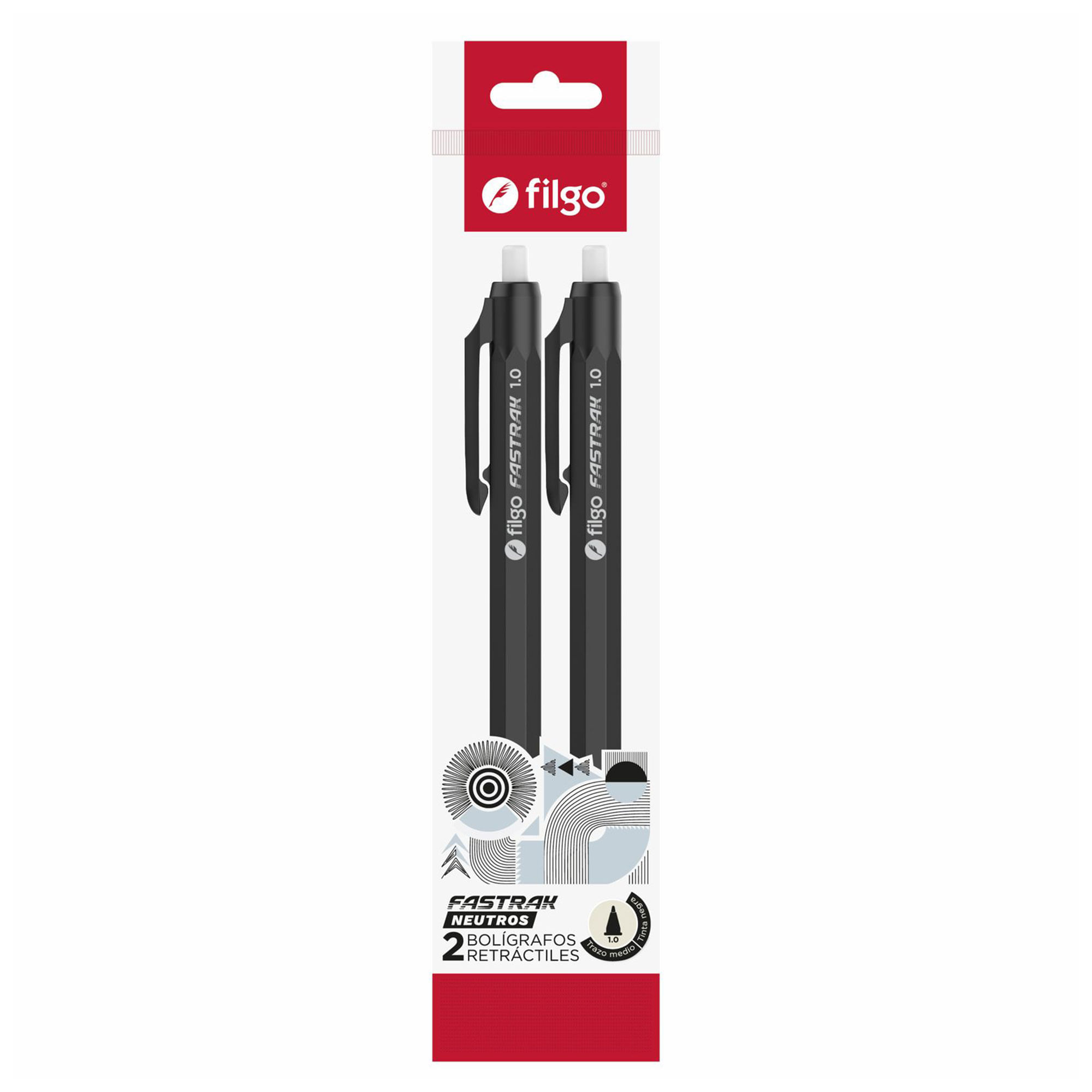 Bolígrafo Filgo retráctil fastrak 1.0 fp negro x 2 uni