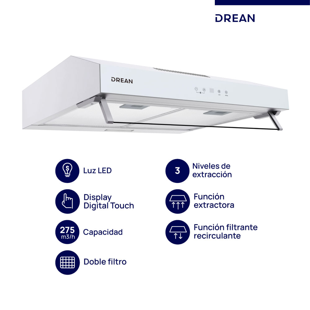 Purificador Extractor De 60 Cm Blanco Drean Cudr604ba