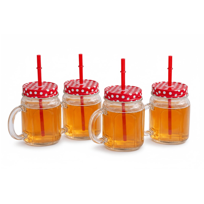 Set x 4 Vaso Taza Vidrio C/ Manija Sorbete Pasabahce