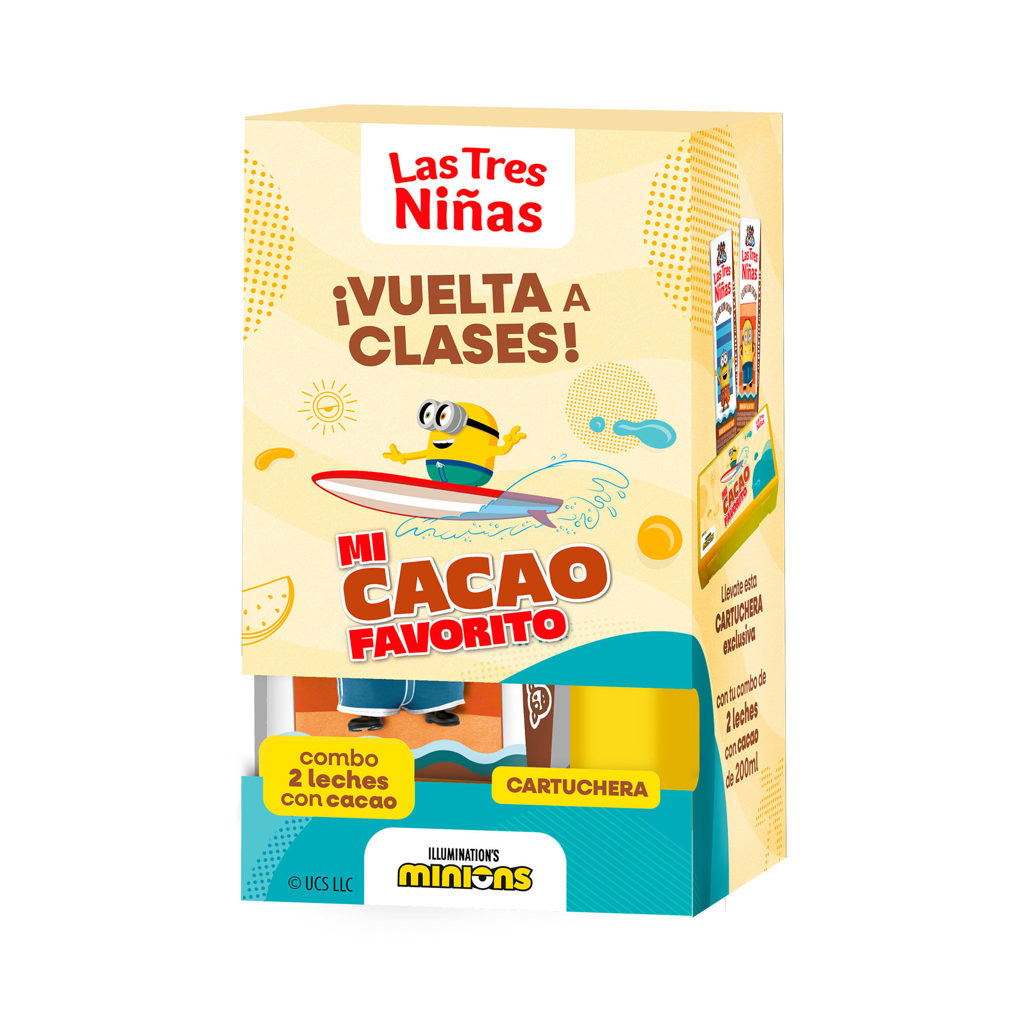Kit cartuchera Minions + 2 chocolatadas Las Tres Niñas 200 ml