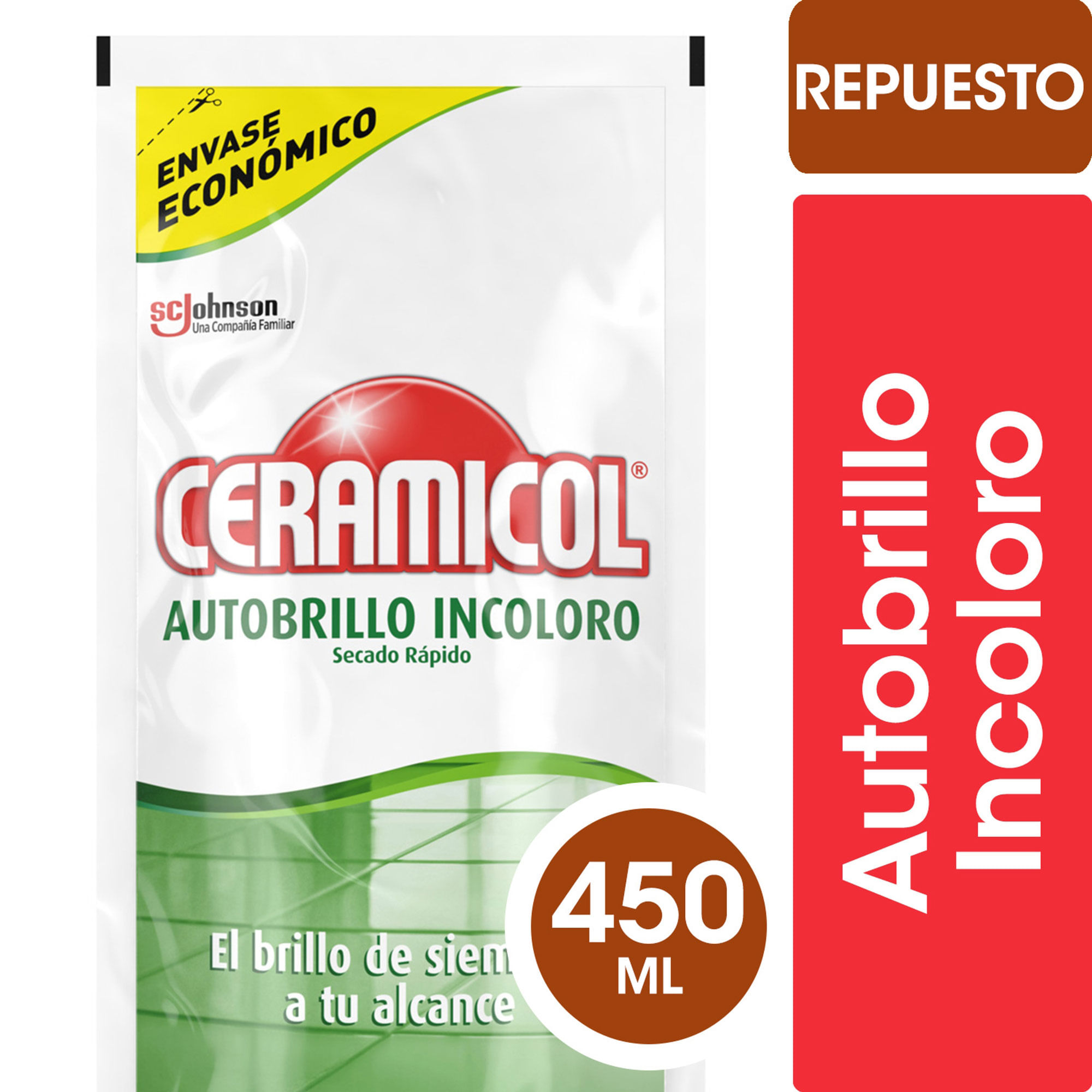 Cera Líquida Pisos Autobrillo Ceramicol Incoloro Repuesto 450 ml