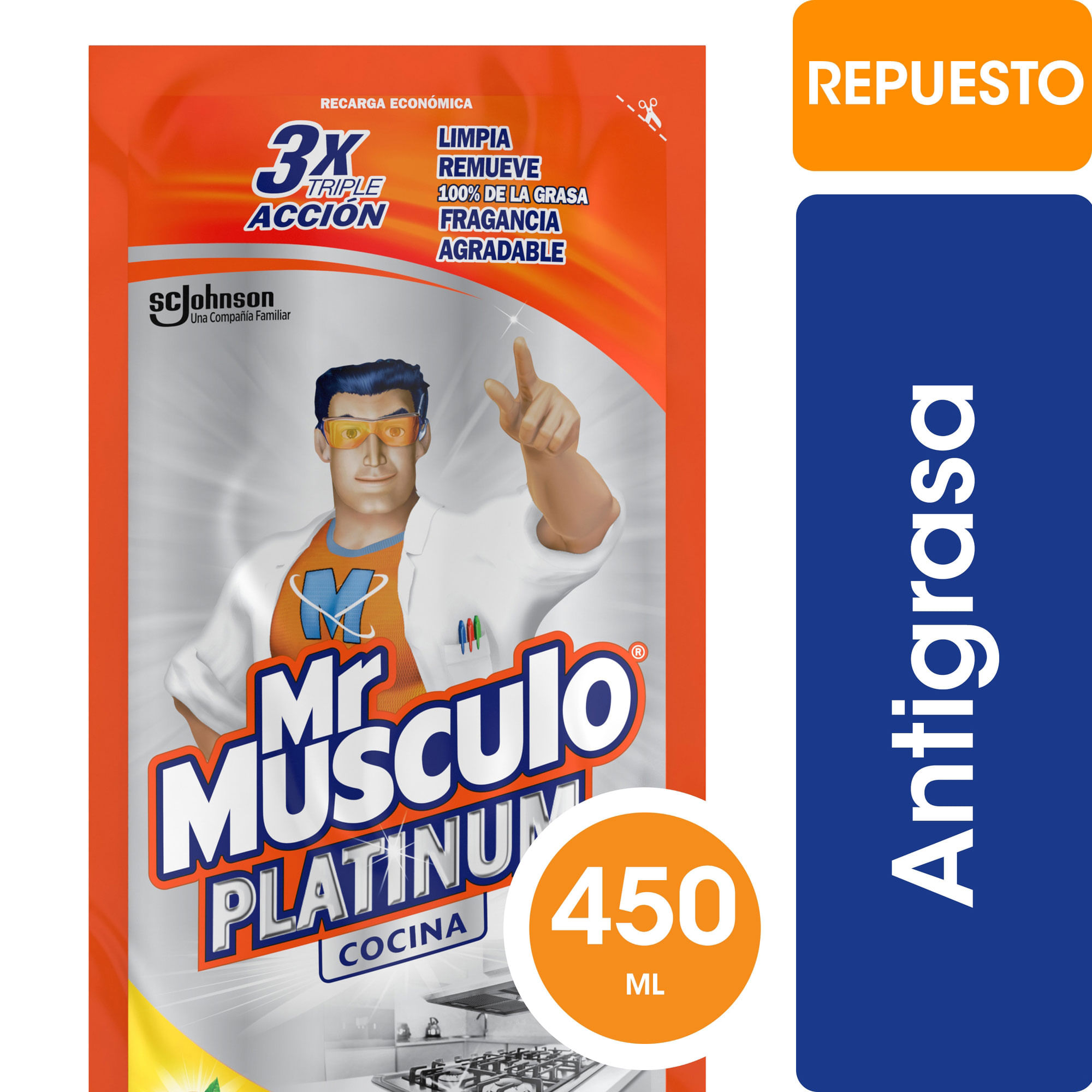 Limpiador Platinum Cocina Mr. Músculo Grasa Difícil Aroma Limón Repuesto 450 ml