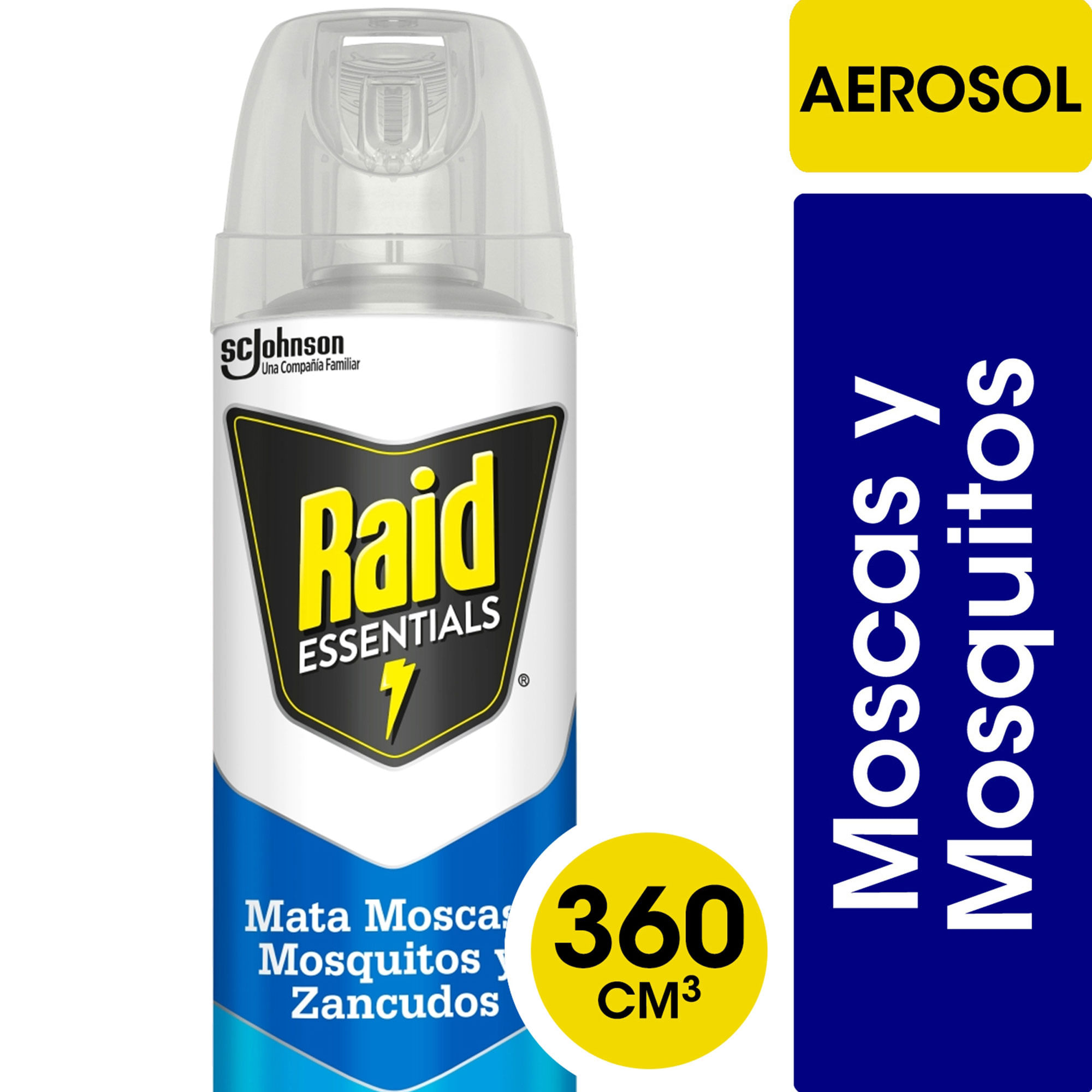 Insecticida Raid essentials mata moscas y mosquitos en aerosol 360 ml.