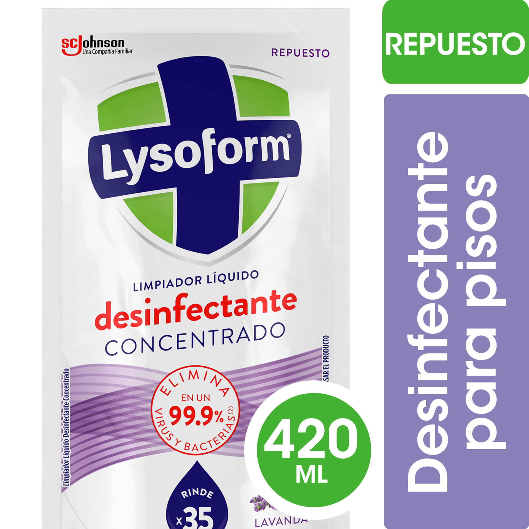 Desinfectante concentrado Lysoform lavanda limpieza diaria y desinfección del hogar 420 ml