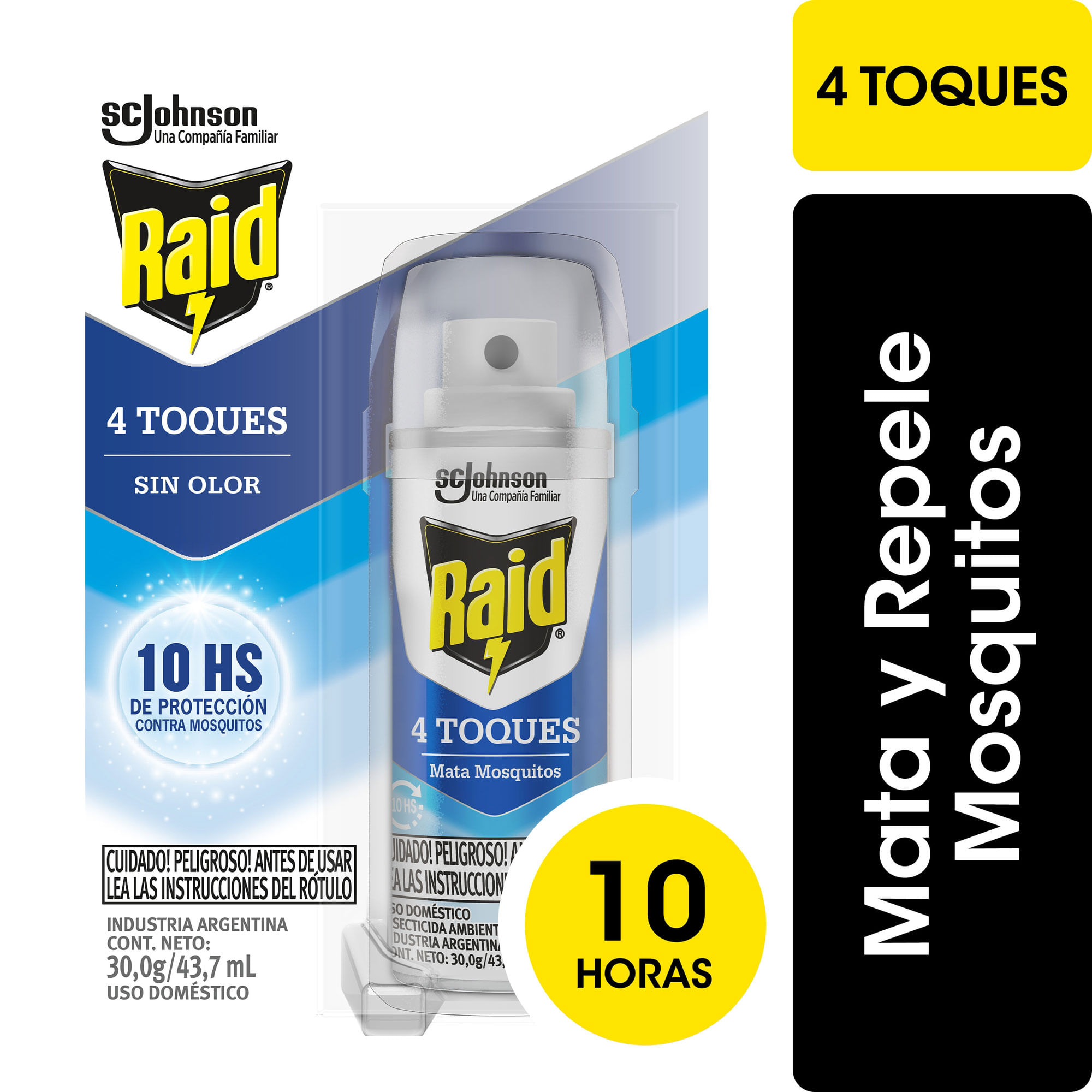 Insecticida Raid 4 Toques Mata Mosquitos 10 Horas 43.7 Ml