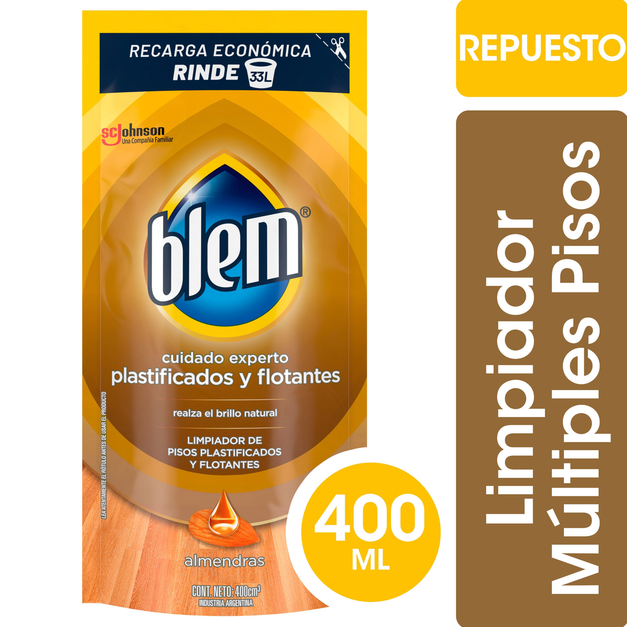 Limpiador De Pisos Plastificados Y Flotantes Blem Original Repuesto Económico 400ml