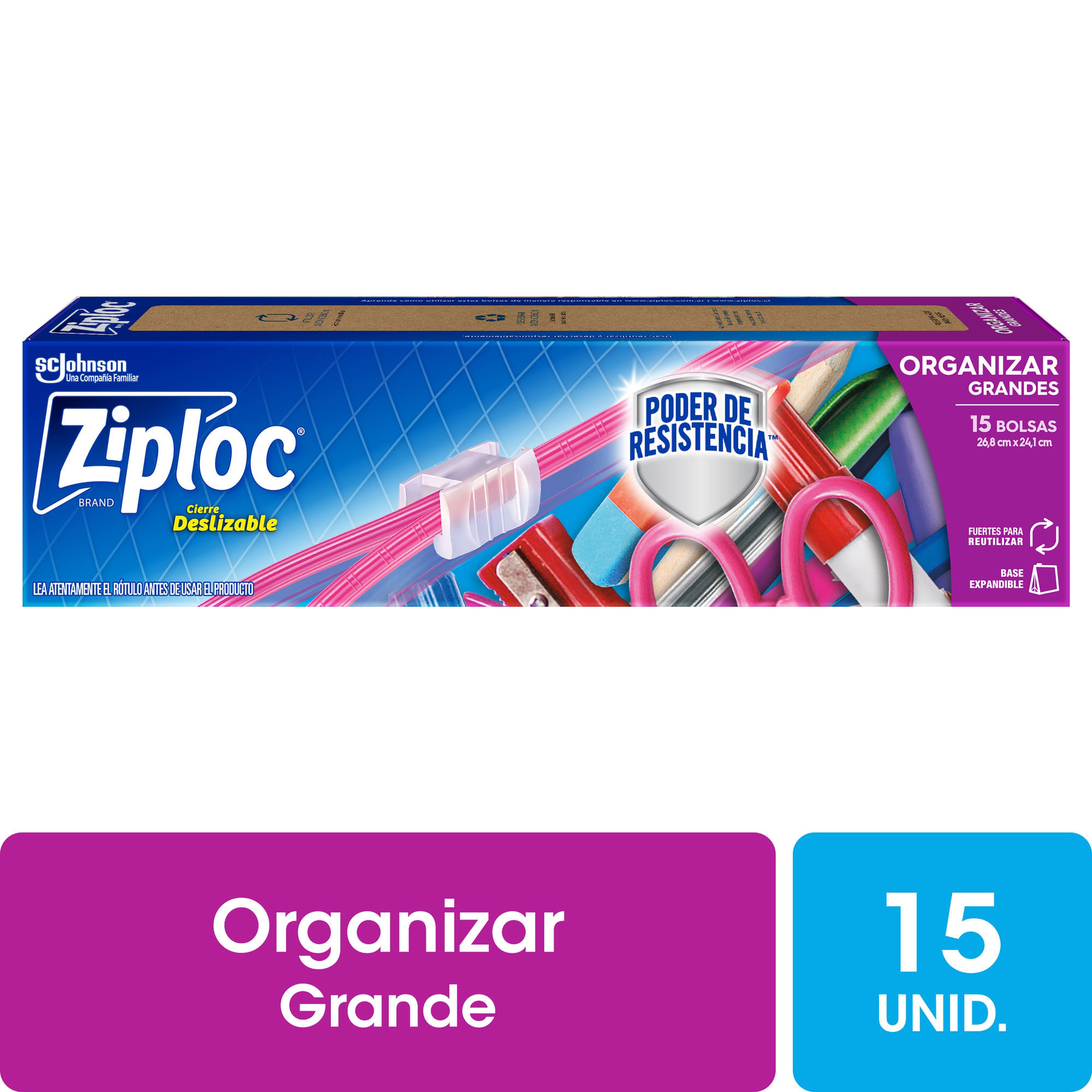 Bolsas herméticas Ziploc para organizar grandes x 15 uni