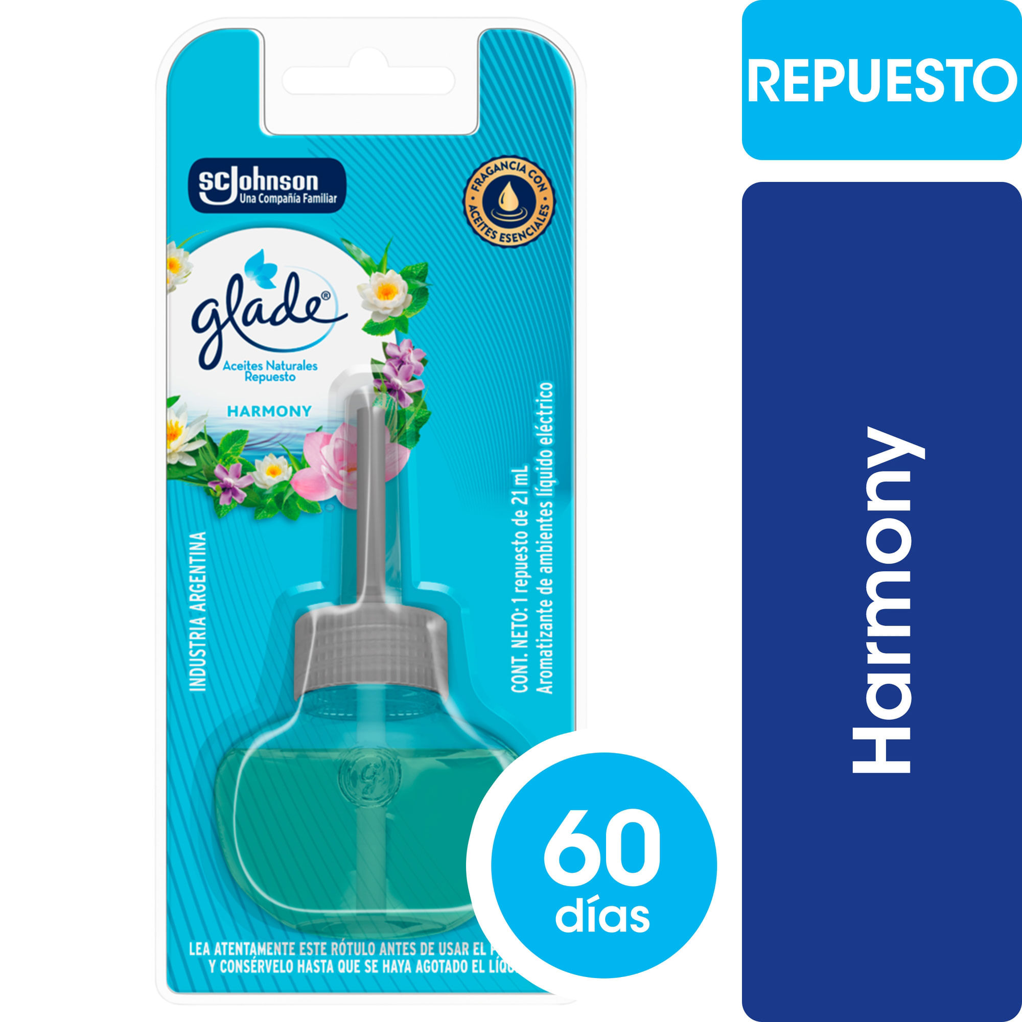 Aromatizante de ambientes Glade aceites naturales harmony repuesto 21 ml.
