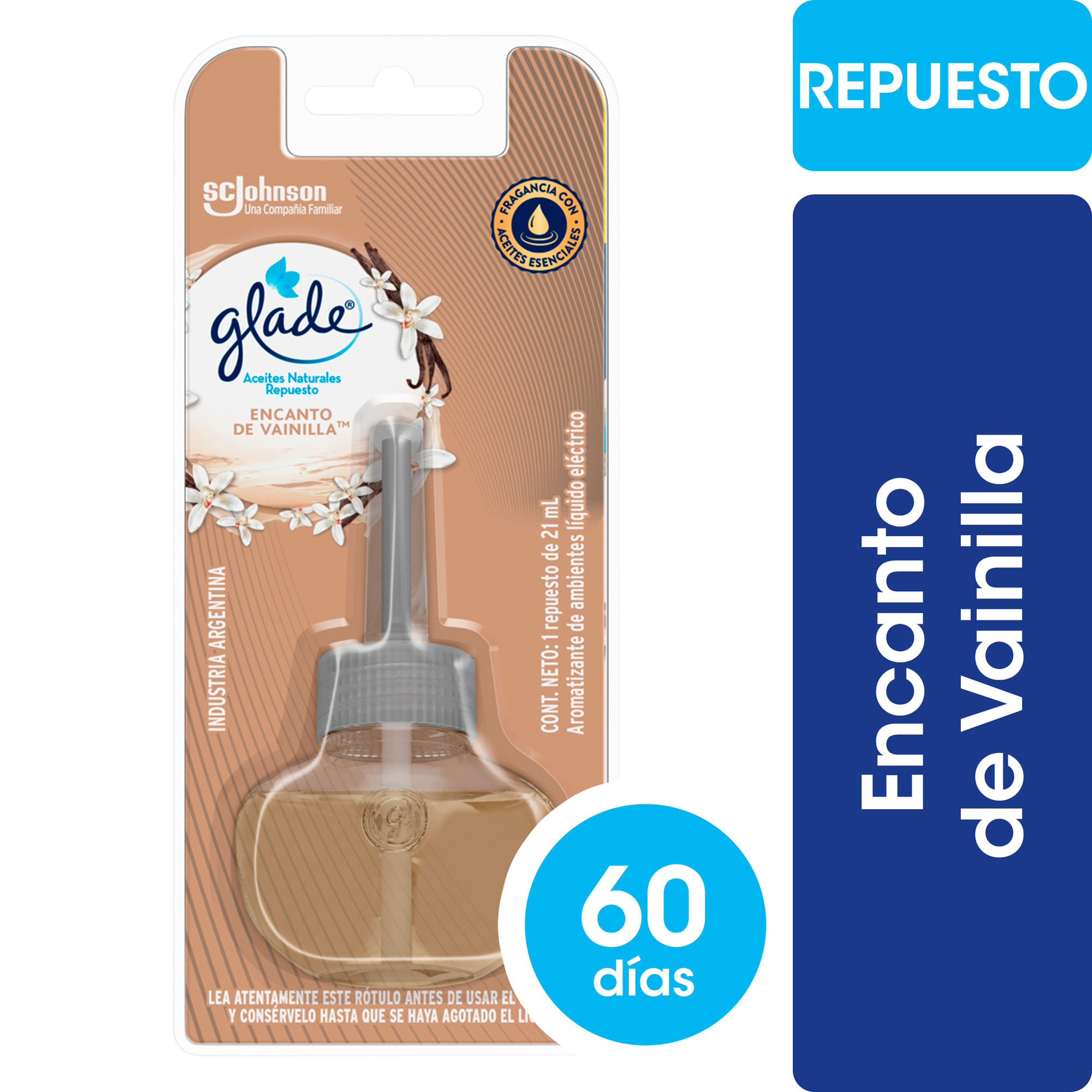 Aromatizante de ambientes Glade aceites naturales vainilla repuesto 21 ml.