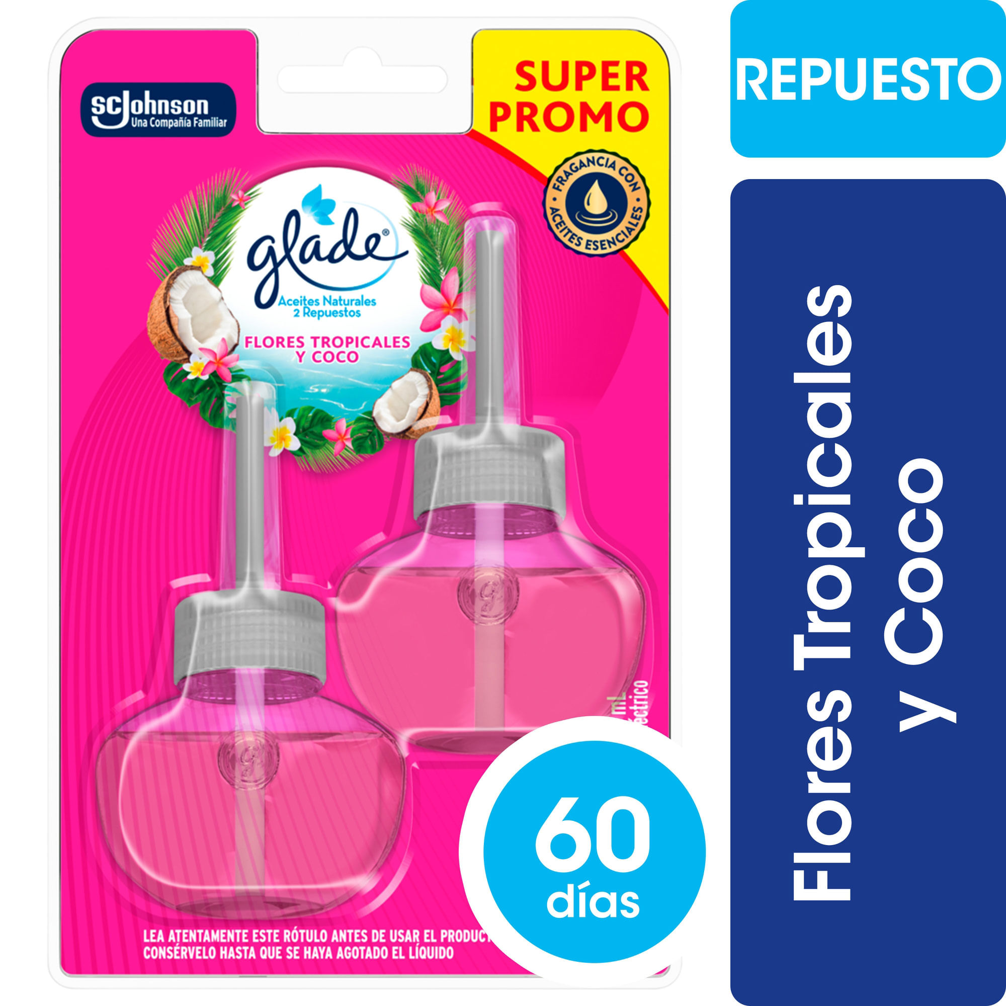 Aromatizante De Ambientes Glade Aceites Naturales Tropical Floral Repuesto X2 21ml