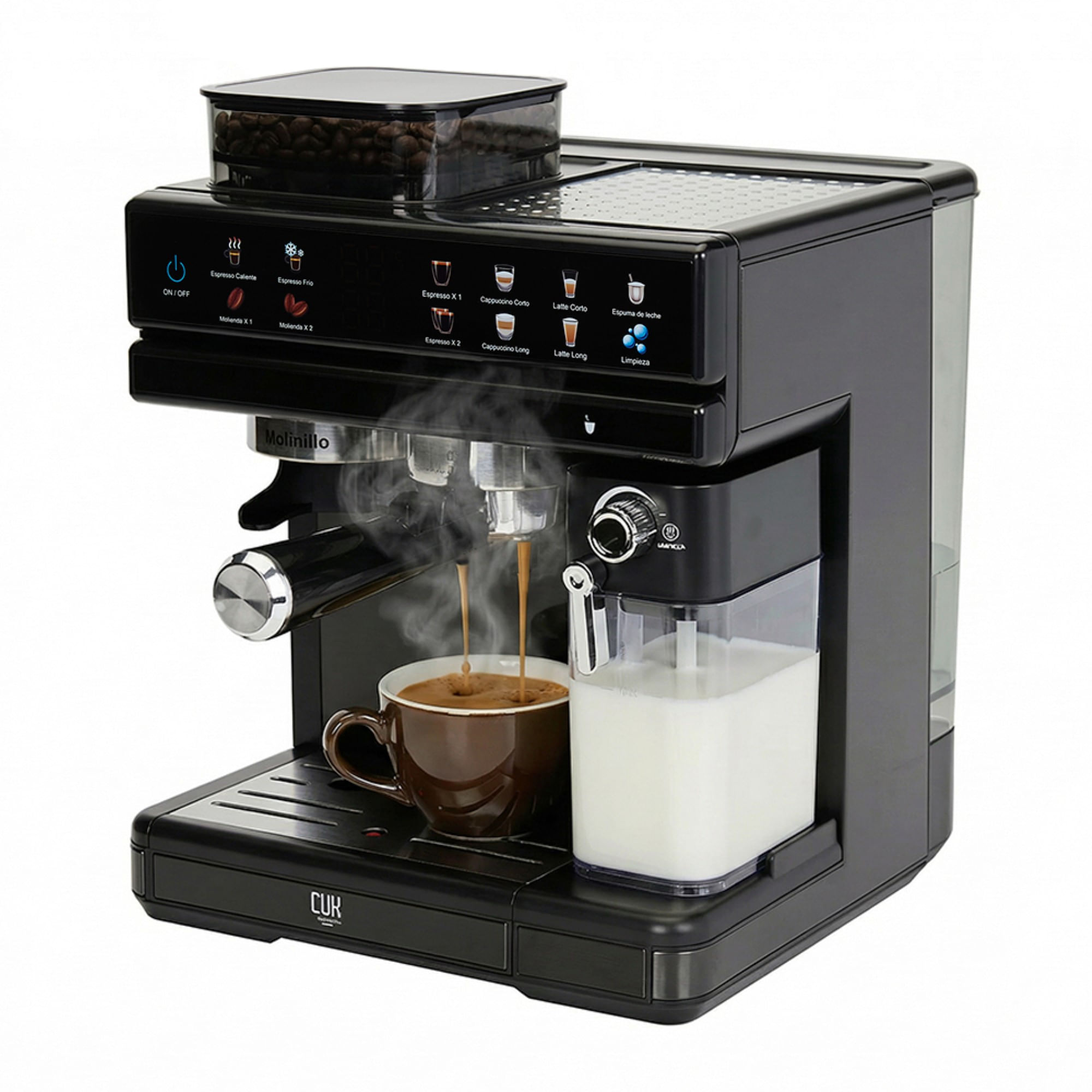 Cafetera Expresso Cuk By Gadnic 20 Bar Potencia 1350w Molinillo De Café Y Espumador De Leche