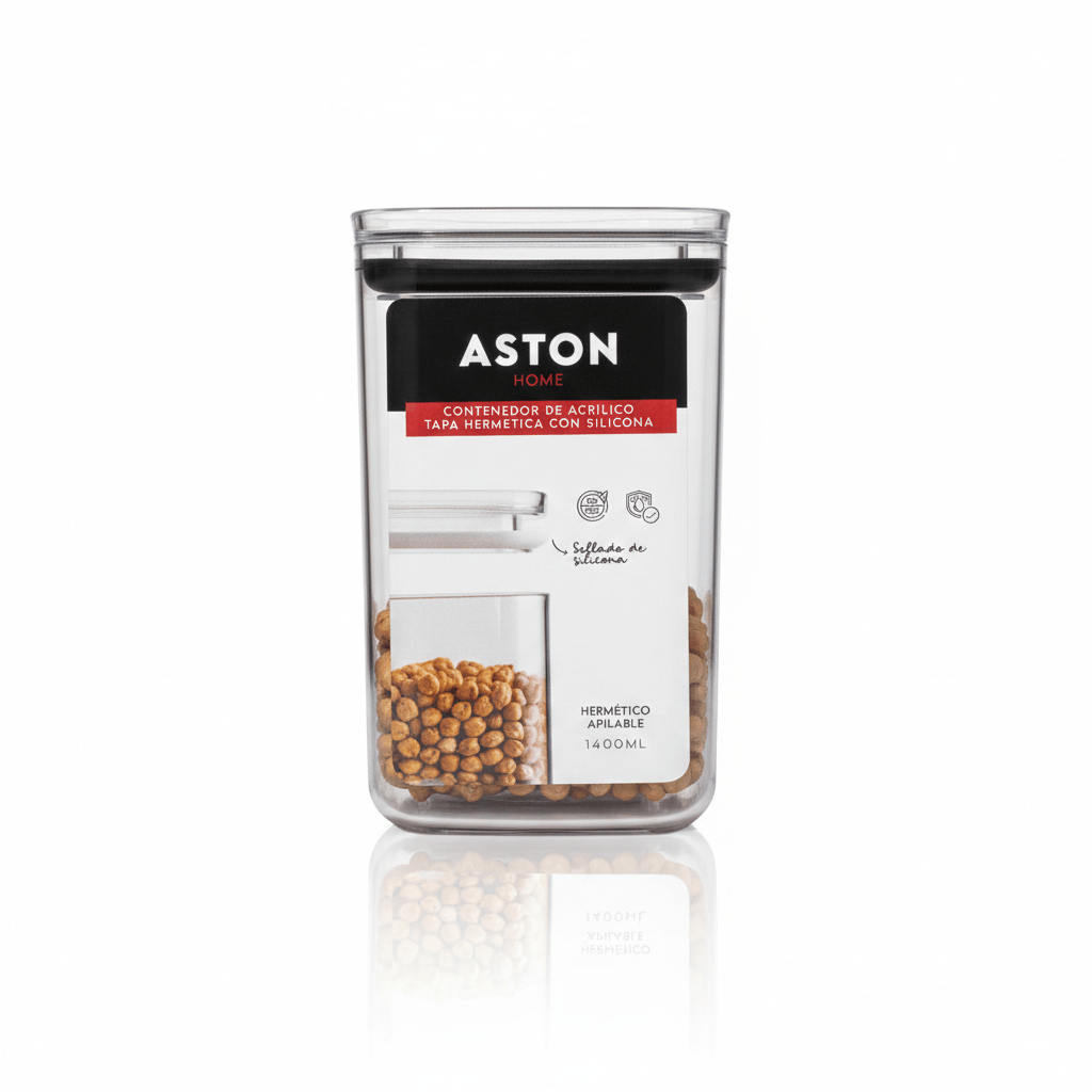 Taper Contenedor Hermético Apilable Acrílico 1400ml Cuadrado Aston