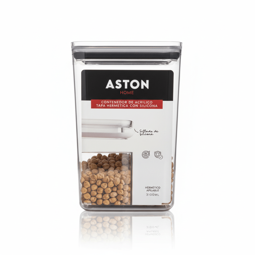Taper Contenedor Hermético Apilable Acrílico 3100ml Rectangular Aston