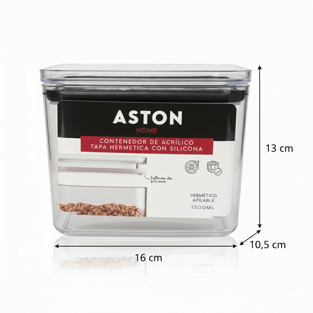 Taper Contenedor Hermético Apilable Acrílico 1500ml Rectangular Aston