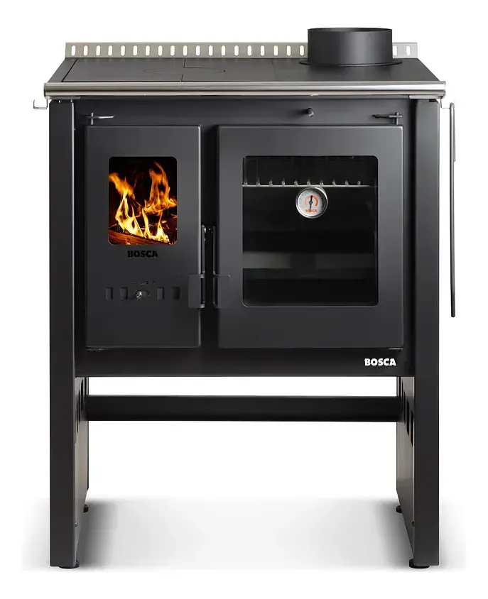 Cocina A Leña Bosca Ares 70 Charcoal Con Termómetro Y Visor