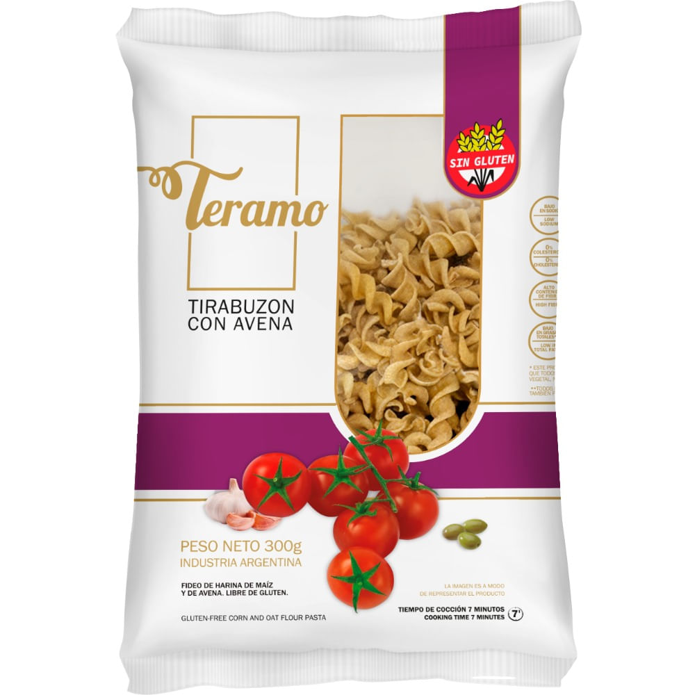Fideos sin tacc con avena Teramo tirabuzón 300 grs