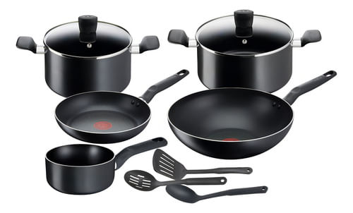 Batería De Cocina De 10 Piezas Tefal Super Cook Negro