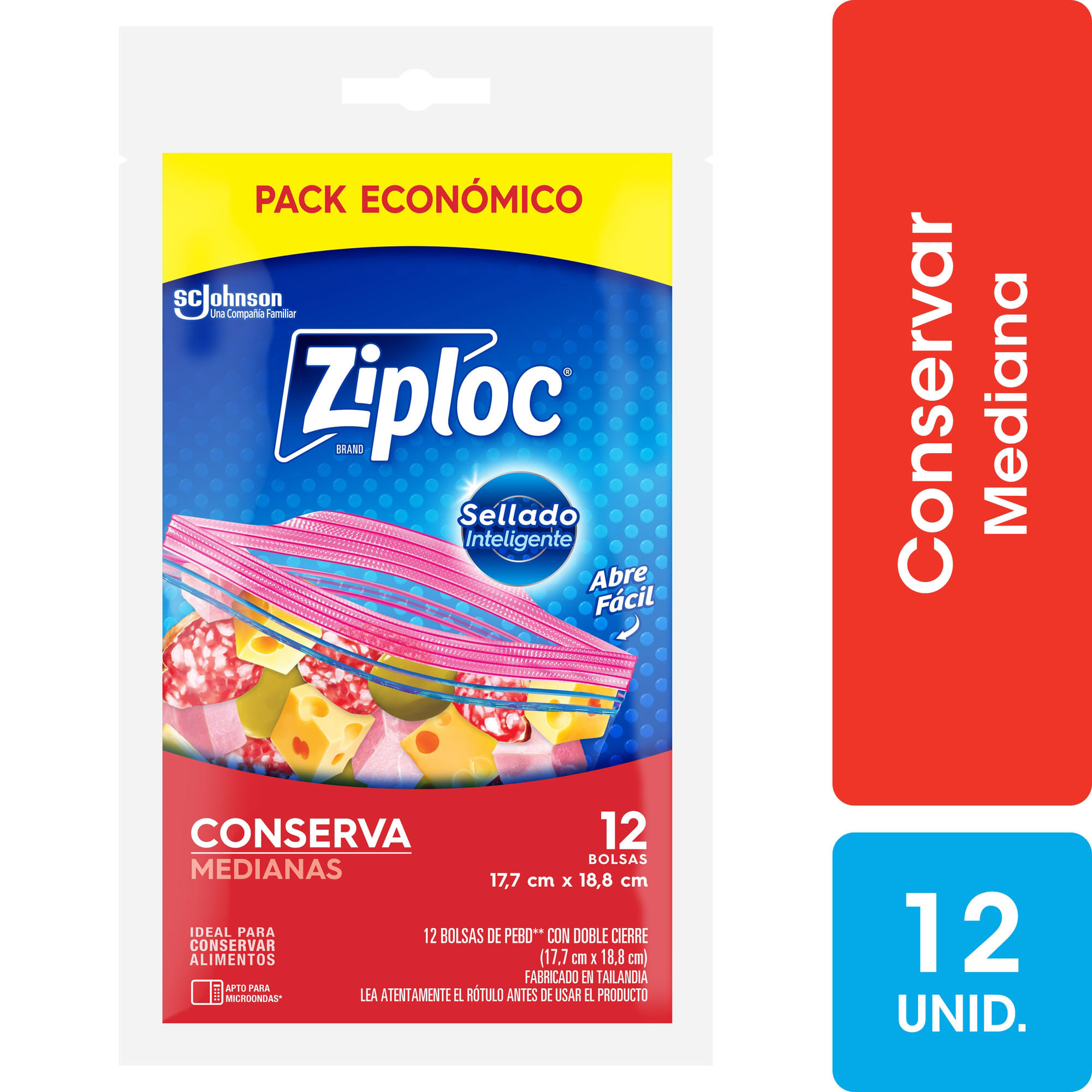 Bolsa Hermética Ziploc Conserva Mediana Con Sellado Inteligente 12 U
