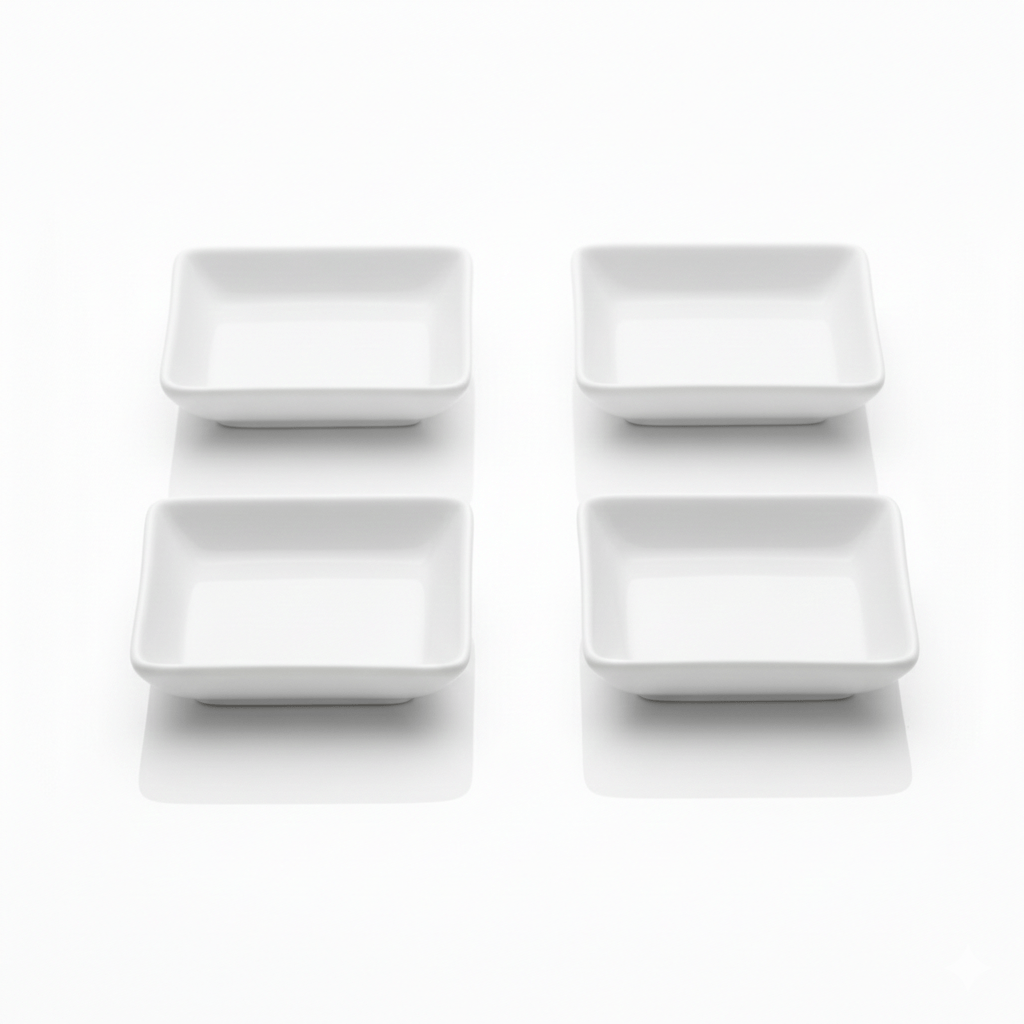 Set x 4 Dips Salsa Soja 8cm Cuadrados Blancos Cerámica