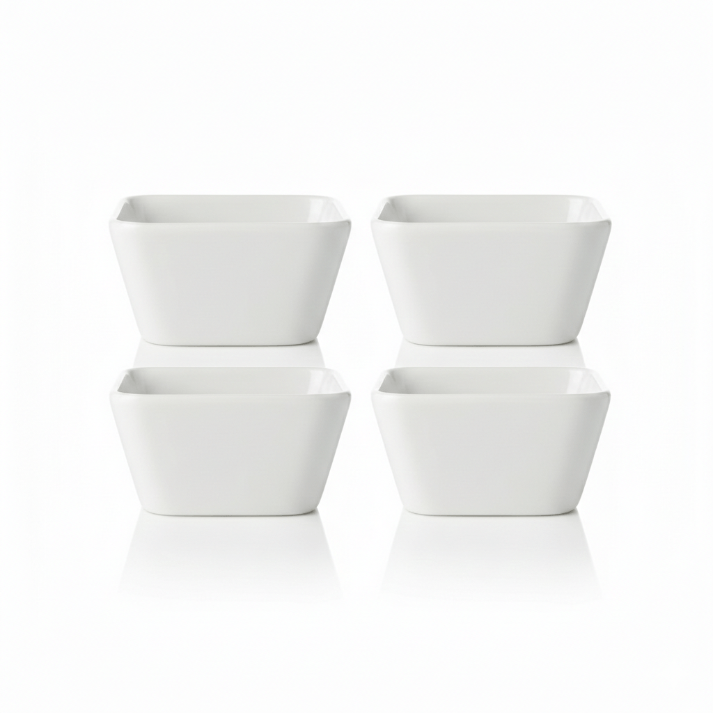 Set x 4 Dips Bowls Snacks 8cm Cuadrados Blancos Cerámica