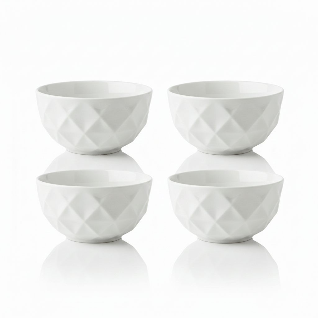 Set x 4 Dips Bowls Celia 9.5 cm Redondos Blancos Cerámica Facetada