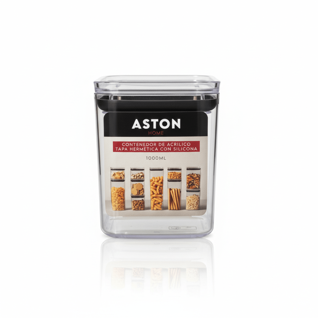 Taper Contenedor Hermético Apilable Acrílico 1000ml Cuadrado Aston