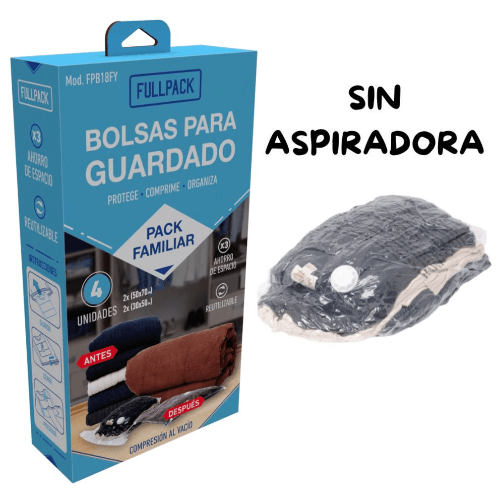 Set X4 Bolsas Al Vacío - Guarda Ropa Viaje 50X70+30X50