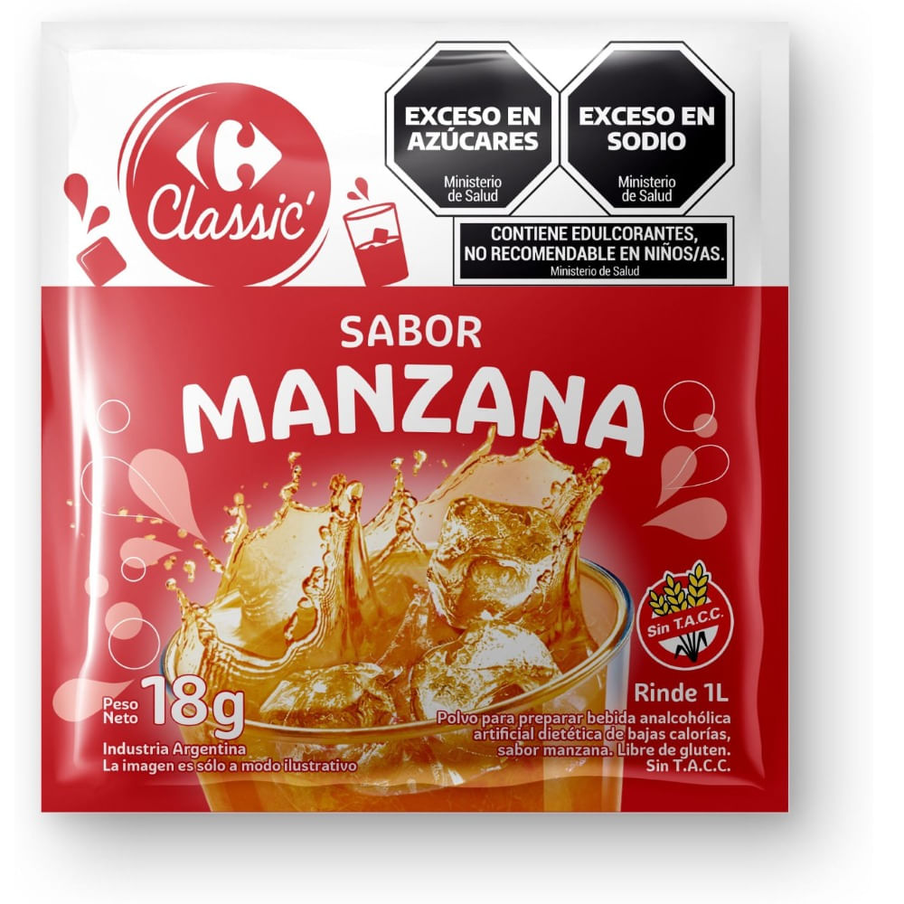 Jugo en polvo Carrefour classic sabor manzana 18 g.