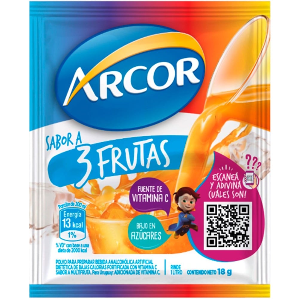 Jugo en polvo Arcor 3 frutas 18 g.