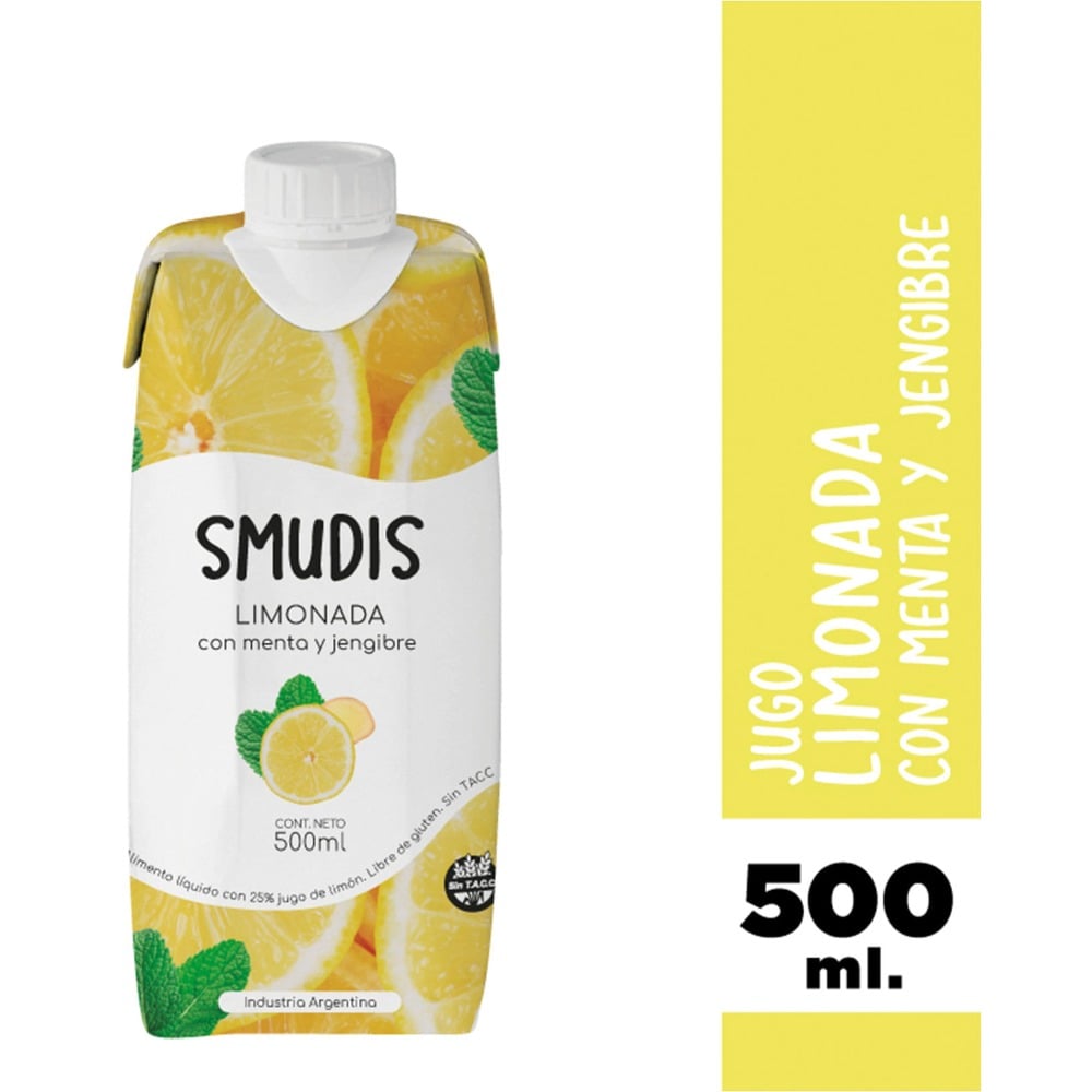 Jugo natural Smudis limonada jengible y menta brick 500 cc.