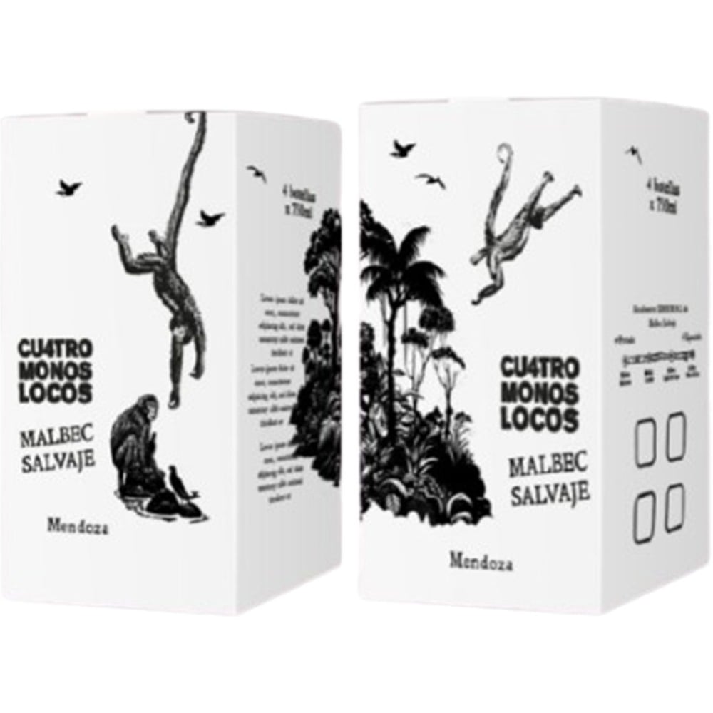 Vino tinto Malbec Cuatro Monos Locos en botella 750 ml